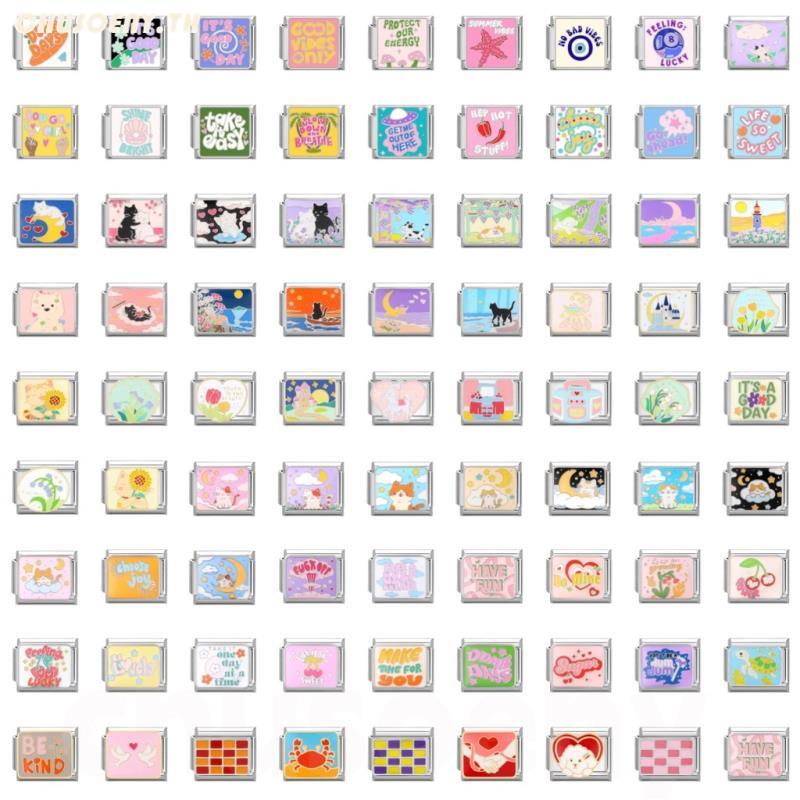 (คุณภาพสูง)ยอดนิยม Love Unicorn หมากรุกสีชมพูหัวใจอิตาเลี่ยน Charm Links Fit 9 มม.สร้อยข้อมือสแตนเลสทําเครื่องประดับ