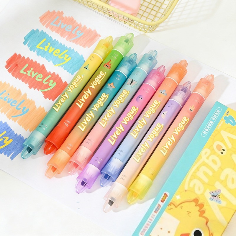 4ชิ้นมอนสเตอร์สองหัวปากกาเรืองแสงชุดสร้างสรรค์ความจุขนาดใหญ่สีป้องกันดวงตาปากกา ทําเอง ไฮไลท์จุดที่สําคัญบัญชีมือปากกา