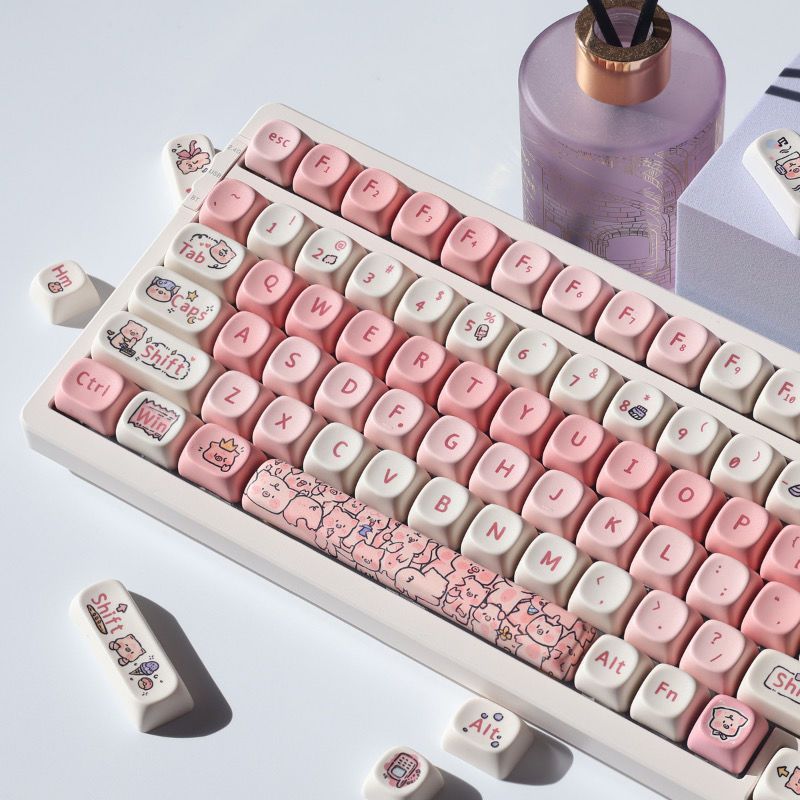 ที่กําหนดเองหมูน่ารักย้อมระเหิด PBT Keycaps MOA Profile คีย์บอร์ด Keycaps สําหรับ MX Switches คีย์บอ