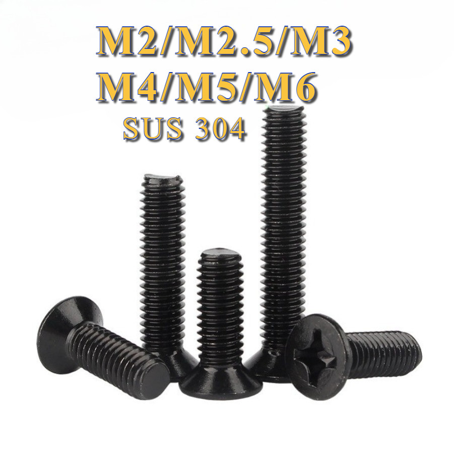 สกรูเตเปอร์แฉก JF ขนาด M2 M2.5 M3 M4 M5 M6 (สีดํา สเตนเลส 304) ยาว 3-50 mm # น็อตหัวแฉก # หัวเตเปอร์แฉก [PY-TH1]