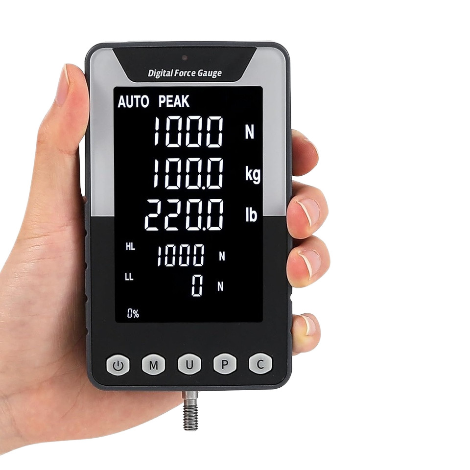 DF-1000N Handheld Digital Force Gauge 1000N เอาต์พุต USB 3.9\ "หน้าจอขนาดใหญ่ N/Kg/Lb หน่วยสอบเทียบใ