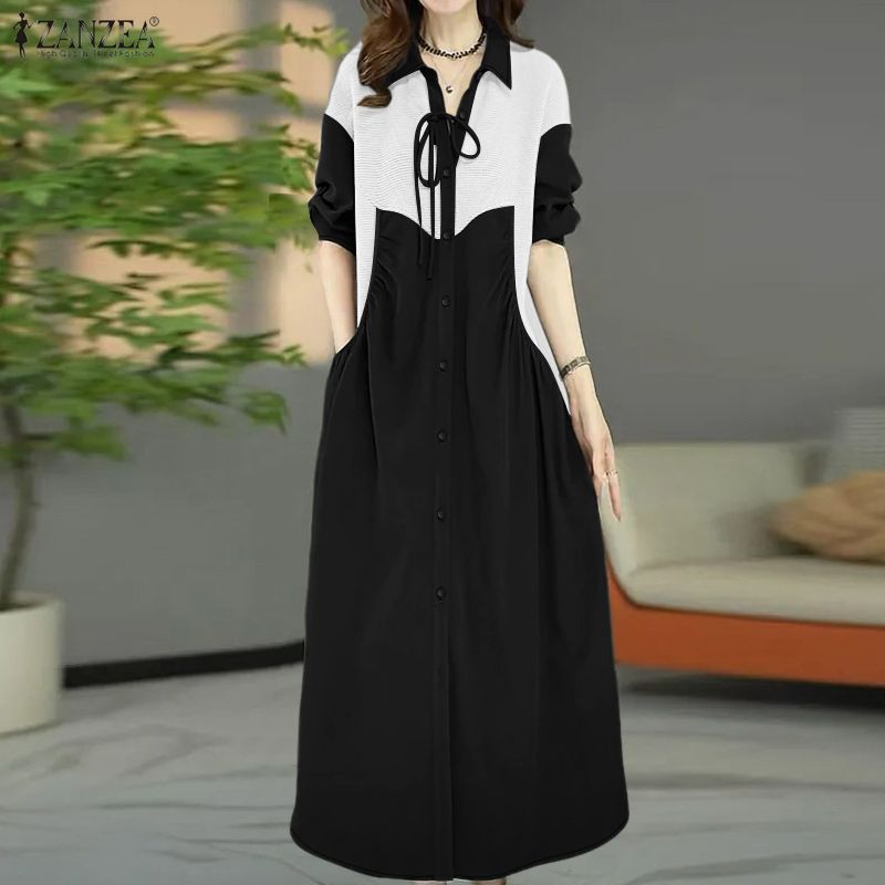 ZANZEA ชุดลำลองแขนยาว 디자인 바느질 대조색 여유로운 상의 — صورة 4