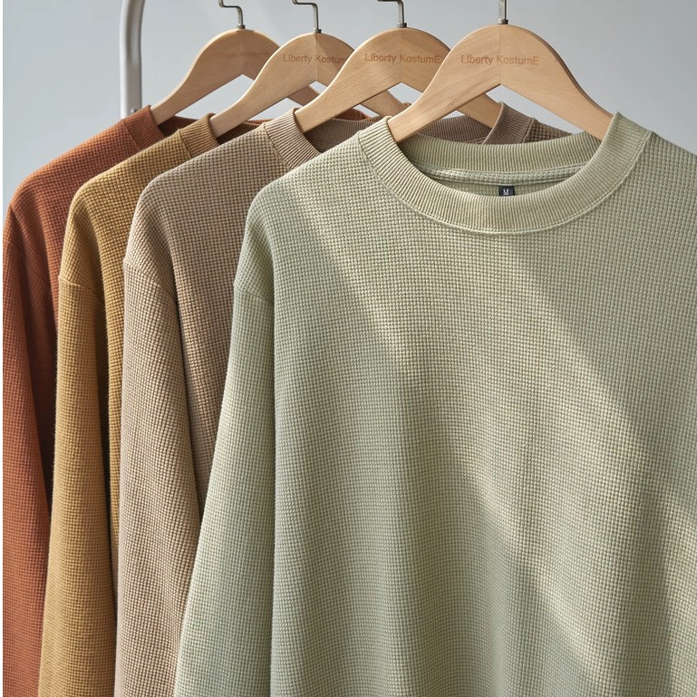 BECoolMan-เสื้อยืดแขนยาวผู้ชาย  วาฟเฟิลด์  เสื้อท่อนบน  เรียบง่าย  แมทช์ลุคง่าย  สีล้วน