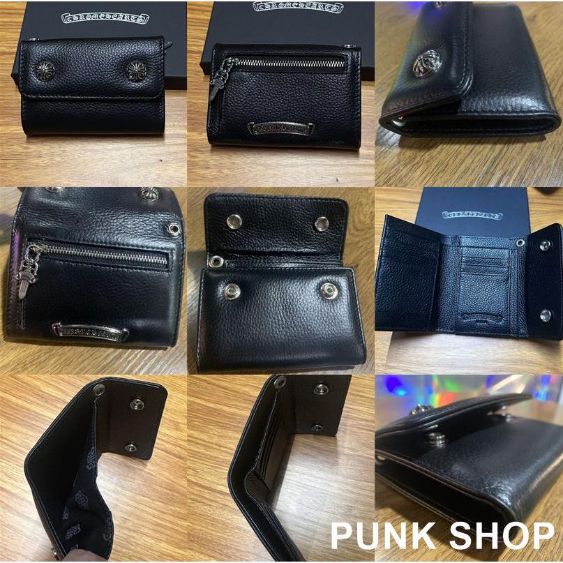 CH♥ กระเป๋าสตางค์ใบสั้น กระเป๋าใส่เหรียญ Cross Cowhide สีดํา Simple Classic 9215 - รูปที่ 4