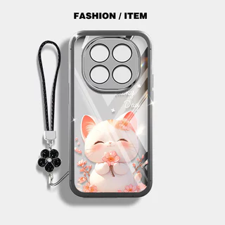 VRQR สําหรับ Xiaomi Redmi Note 15 Pro Plus หมายเหตุ 15 Pro + 5G 4G Poco M8 Pro 5G น่ารักยิ้มแมวดอกไม้เชือกแขวนโปร่งใสกันกระแทกเคสโทรศัพท์