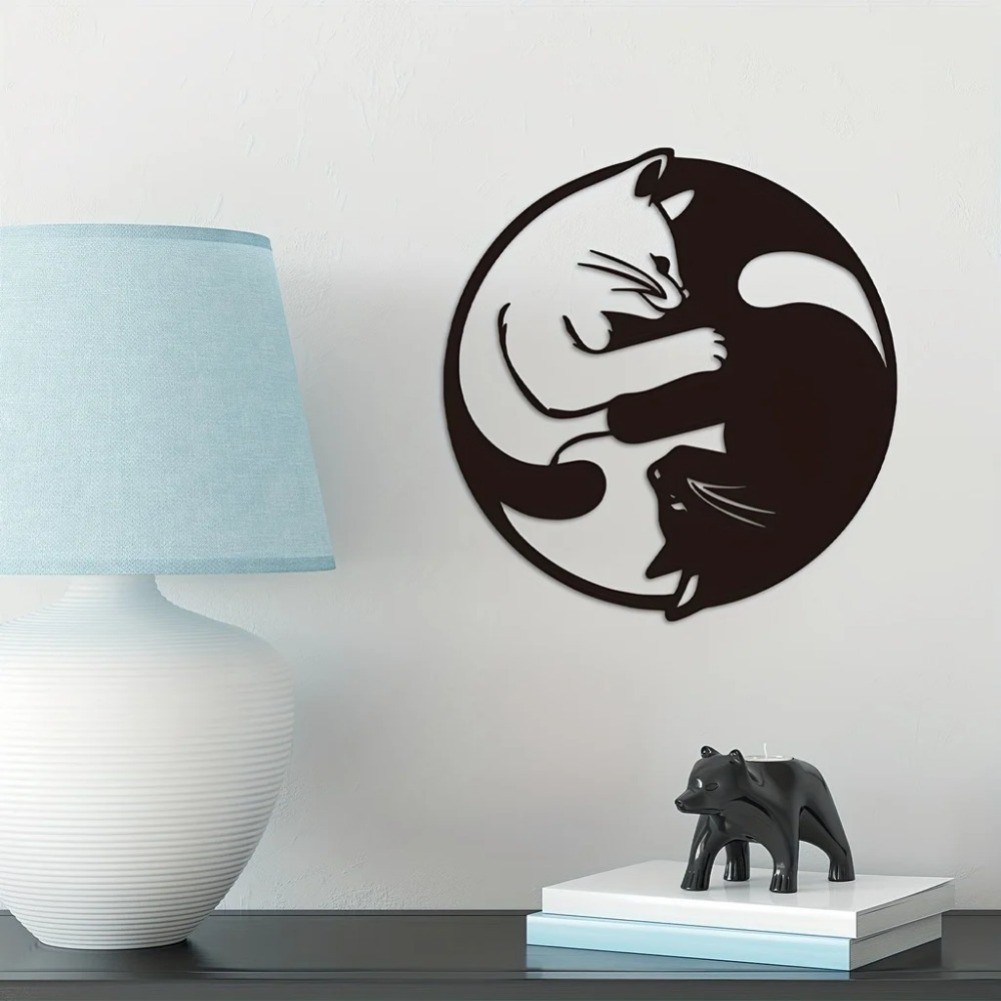 HELLOYOUNG โลหะ Yin Yang Cat Wall Decor ประติมากรรมบ้านโมเดิร์นเครื่องประดับสวนกลางแจ้งในร่ม