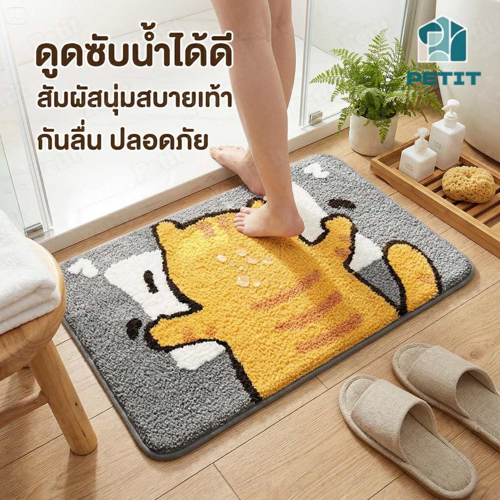 พร้อมส่ พรมนิ่ม ดูดซับน้ำได้ดี กันลื่น แบบแห้งเร็ว ลายน่ารักสุดๆ 40x60cm