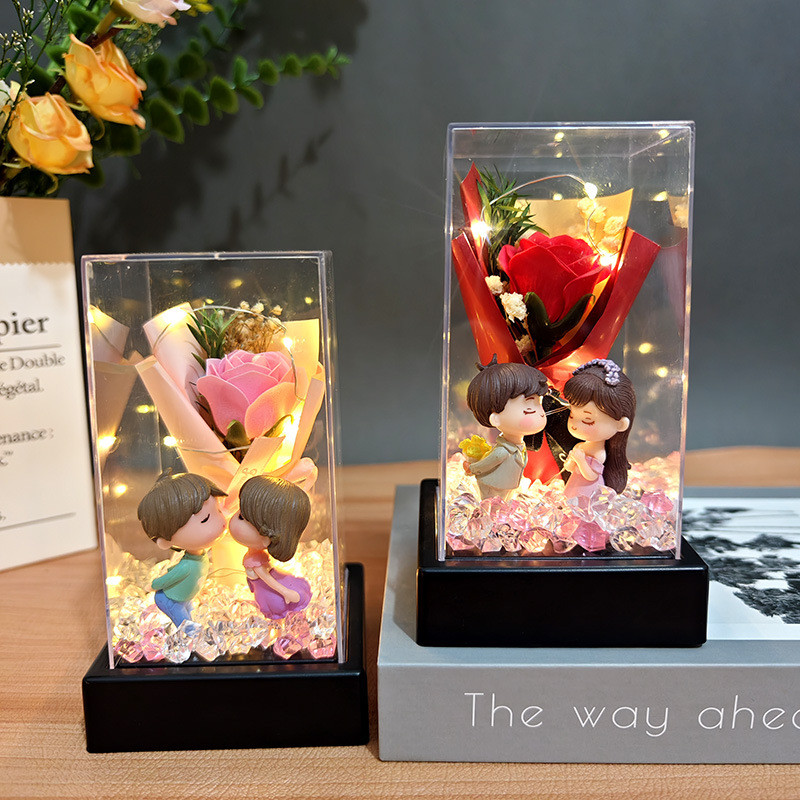 520 ดอกไม้ที่เก็บรักษาไว้ฝาครอบแก้วโคมไฟคู่สบู่ช่อกุหลาบของขวัญวันแม่เครื่องประดับตกแต่งสร้างสรรค์
