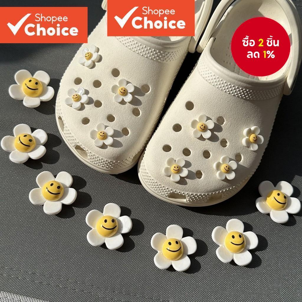 หน้ายิ้มดอกไม้รองเท้า Charm รองเท้าแตะอุปกรณ์ตกแต่งสําหรับผู้หญิงผู้ชายเด็ก Clogs Pins