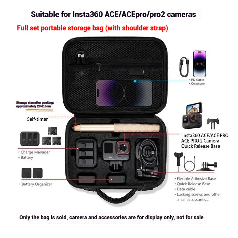 กระเป๋าสะพายไหล่ EVA + ไนลอนสําหรับ Insta360 ACE Pro 2/Ace/Ace Pro 2 อุปกรณ์เสริมสําหรับกล้อง