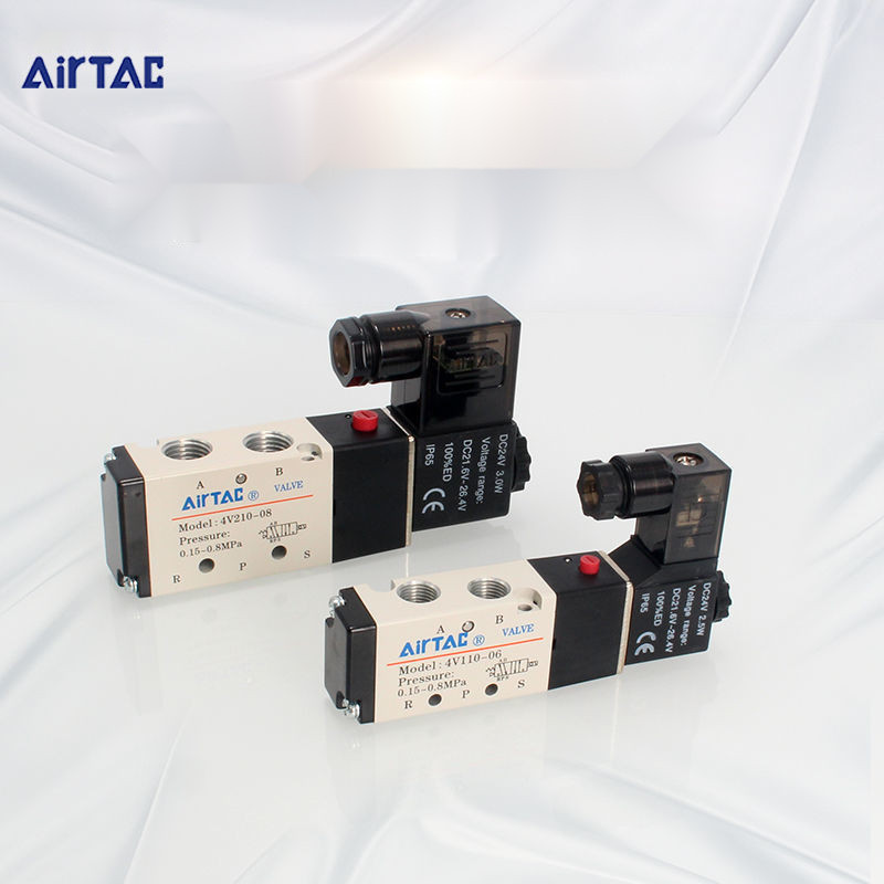วาล์วโซลินอยด์ AirTac 4V110-06/4V210-08 DC24V/220V วาล์วกลับทางสองตำแหน่งห้าพอร์ต
