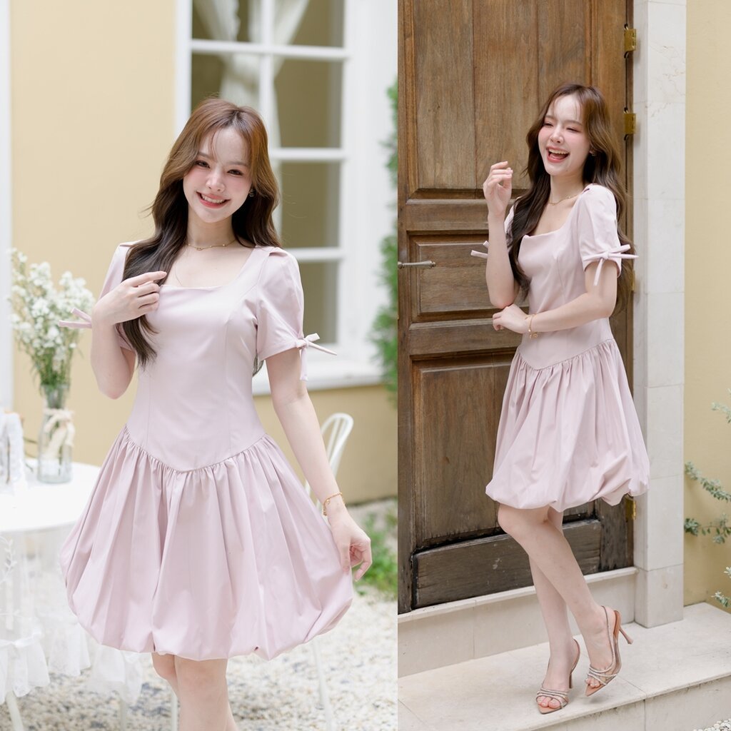 Blaire Balloon Dress : สีชมพูอ่อน [Made by Pastel Time]