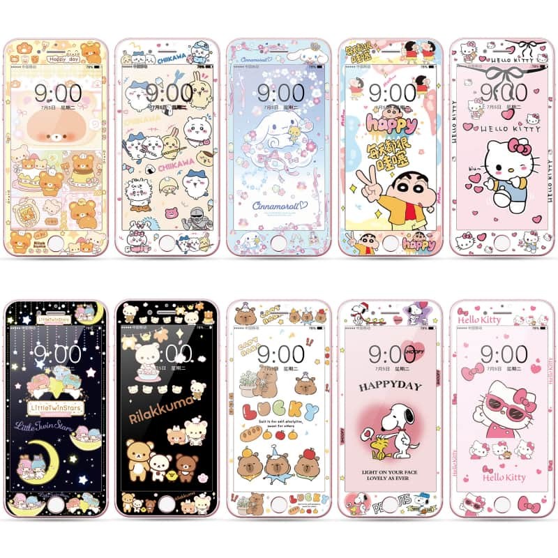 สําหรับ iphone 4 4s 5 5s se 6 6s 7 8 plus se2 se3 3D การ์ตูนกระจกนิรภัยป้องกันหน้าจอ