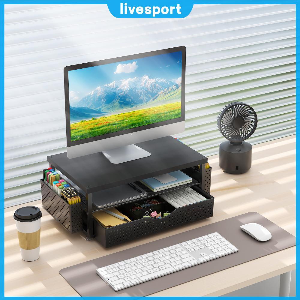 [ใหม่] ขาตั้งจอคอมพิวเตอร์ 2 ชั้น Riser พร้อมลิ้นชักและที่วางปากกา 2 อัน Office Organizer แล็ปท็อป Riser อุปกรณ์เสริมโต๊ะทํางาน