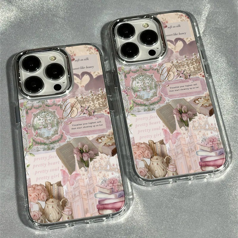 สีชมพูสมุดภาพ Collage กรอบนุ่มเคสโทรศัพท์สําหรับ iPhone 16 17 16e 15 14 13 12 11 Pro Max Air X XR XS 7 8 Plus SE2 ฝาครอบ
