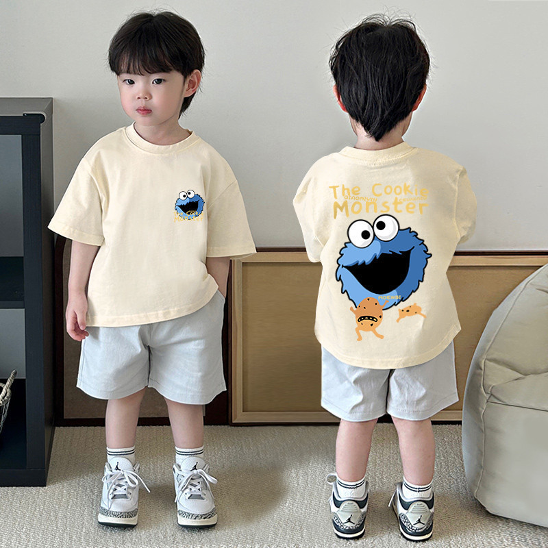 【จัดส่งภายใน 24 ชั่วโมง】 เสื้อยืดเด็ก / ลายคุกกี้มอนสเตอร์ / ผ้าฝ้าย 100% / ขนาดเหมาะสำหรับเด็กอายุ 1-12 ปี
