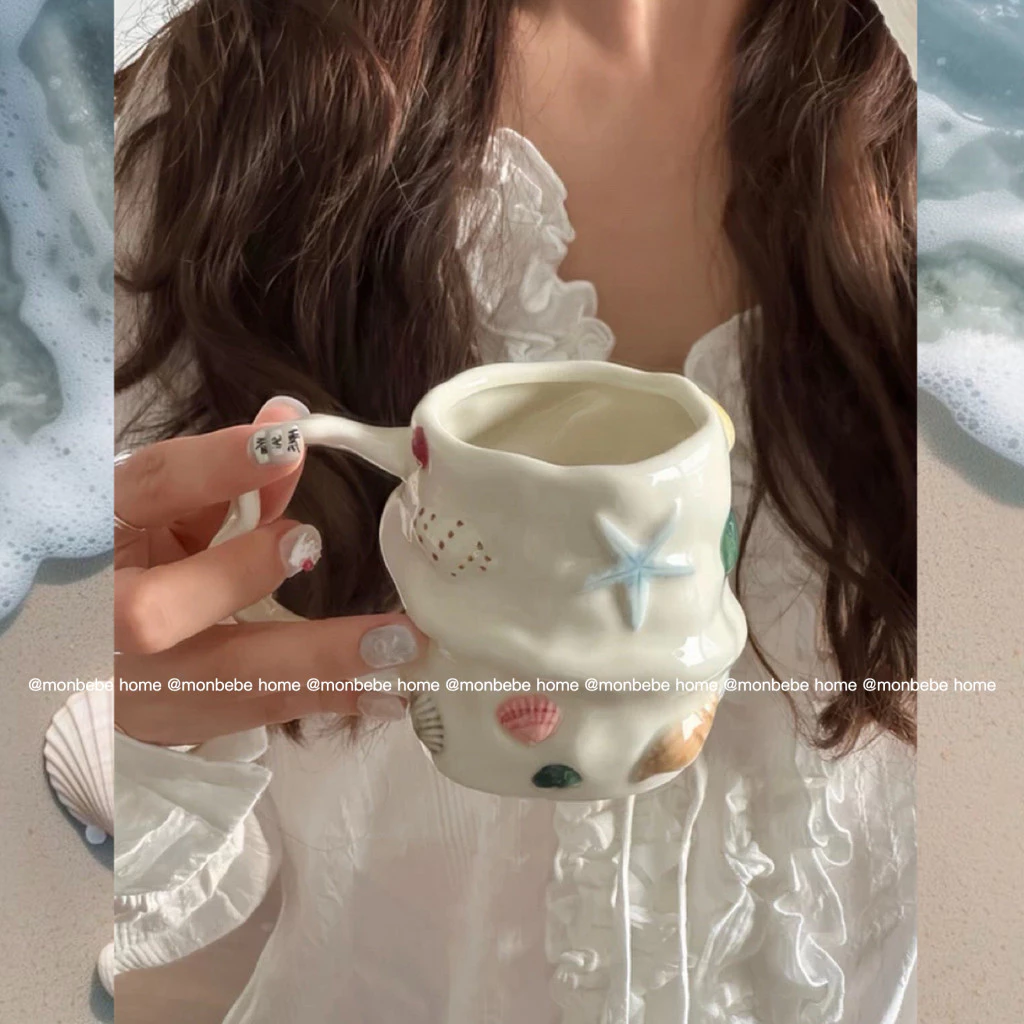 เลี้ยงปลาค่ะ~ แก้วนม แก้วกาแฟ ใช้ไมโครเวฟได้ เปลือกหอย🐚 พร้อมส่ง