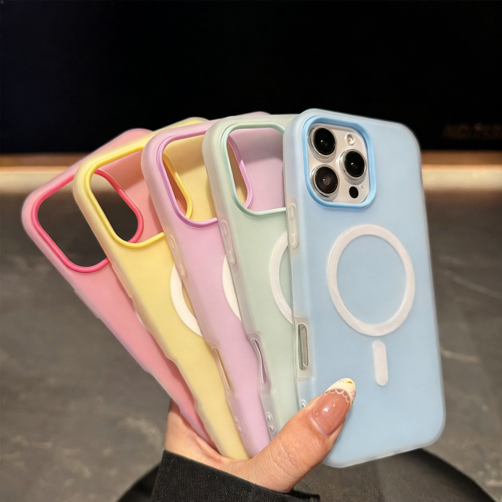 เคสแม่เหล็กนุ่ม 2-in-1 สีสันสดใสคล้ายลูกอมมาการอง เคสแม่เหล็กนุ่มแบบเจลลี่สำหรับ iPhone17/16/15/13/14/X/15/16/14