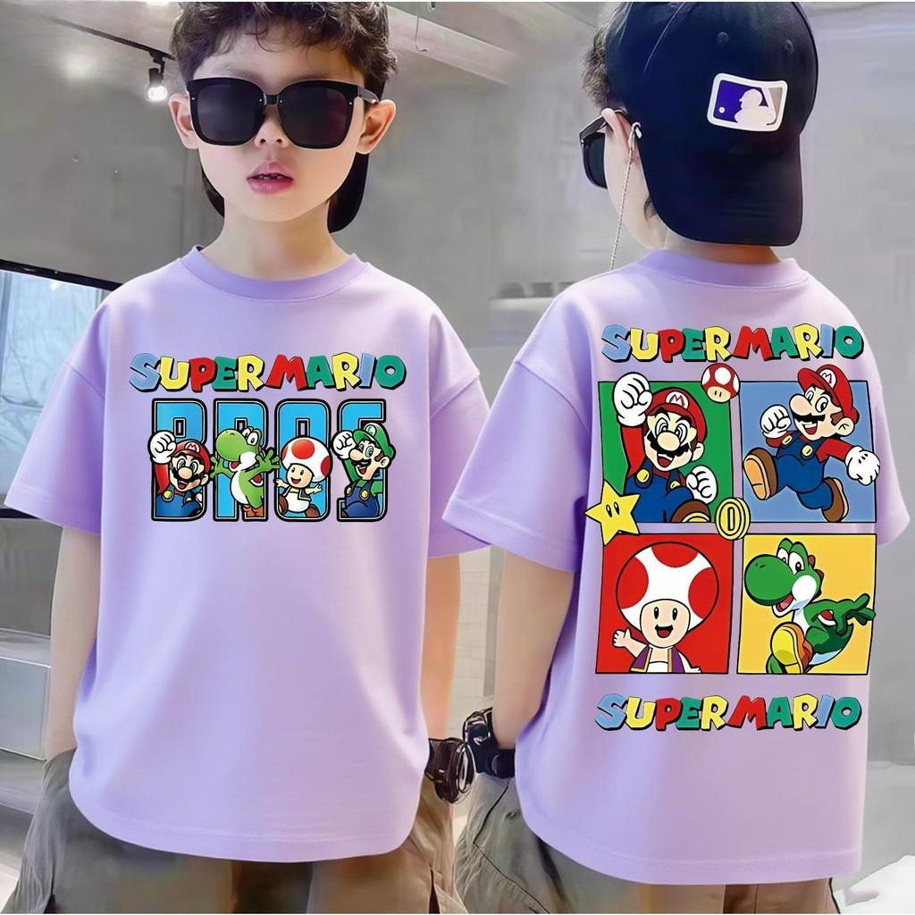 (ส่งสินค้าใน 24 ชั่วโมง) เสื้อยืดแขนสั้นสำหรับเด็กสไตล์เกาหลีแฟชั่นเทรนด์ลายมาริโอ เนื้อผ้าโซโรนา เหมาะสำหรับเด็กชายหญิง - รูปที่ 2