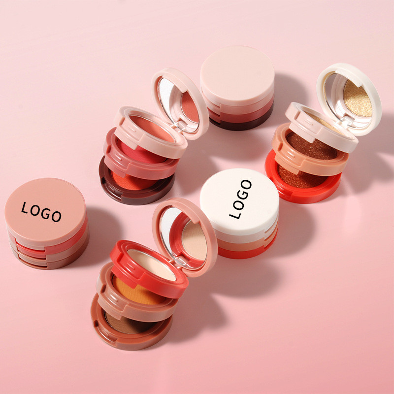สามชั้นพร้อมสต็อก Neutral Blush ไม่มีโลโก้ Cross-Border Rouge Powder Highlighter Brightening Powder 