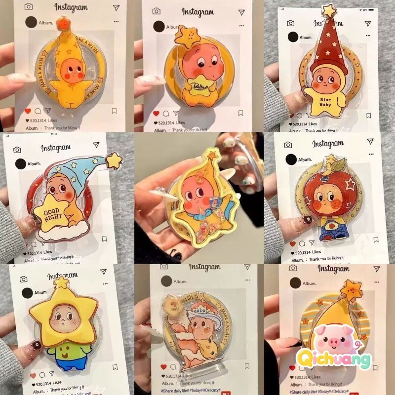 น่ารักการ์ตูน กระพริบตา ดาว เด็กน้อยที่วางโทรศัพท์แม่เหล็กดูดซับที่แข็งแกร่งหดเข้ากันได้ถุงลมนิรภัยยืนสําหรับสาวๆ