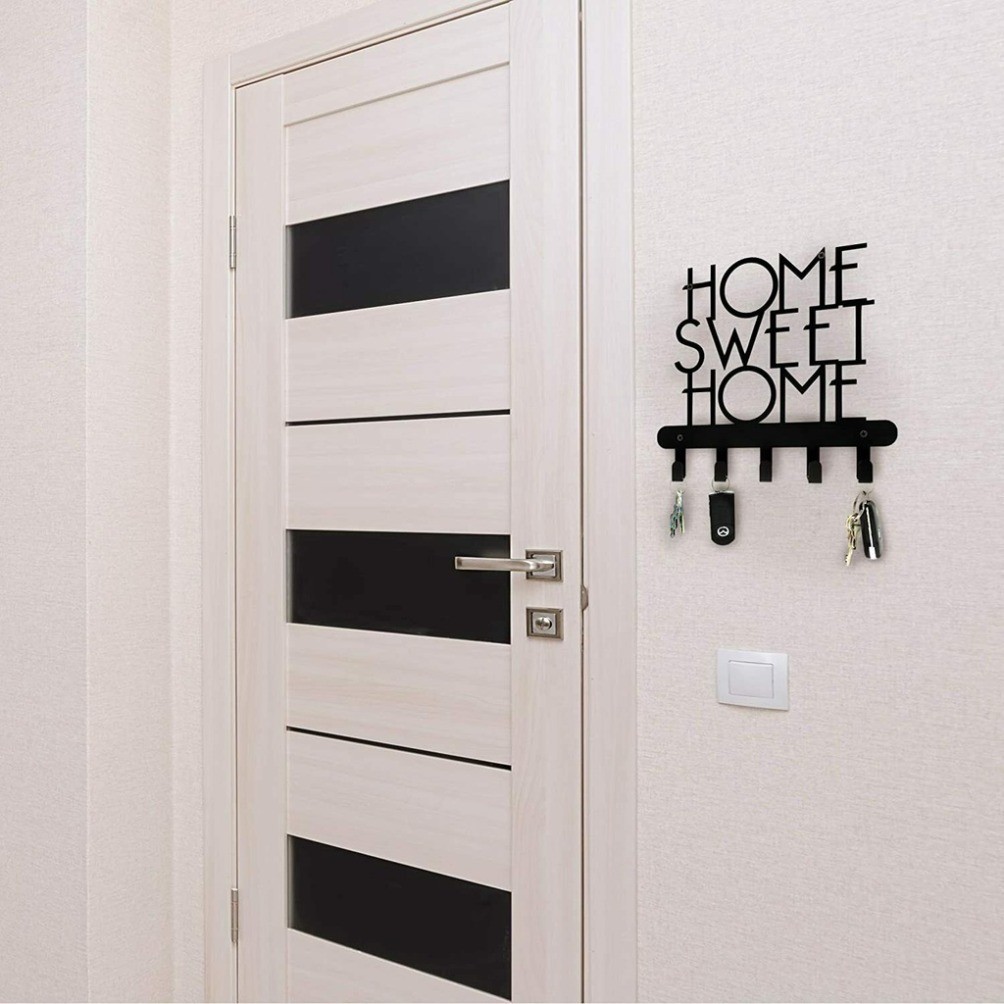 CIFbuy Wall Key Holder Home Sweet Home ป้าย 5 ตะขอโลหะ Wall Art ตกแต่งบ้าน Entryway Organizer