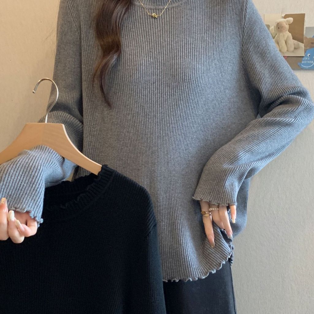 45-150KGPlus ขนาด Side-Bun Neckline เสื้อยืดฐานปิดไหล่สําหรับผู้หญิงฤดูใบไม้ร่วงและฤดูหนาวSlimming T