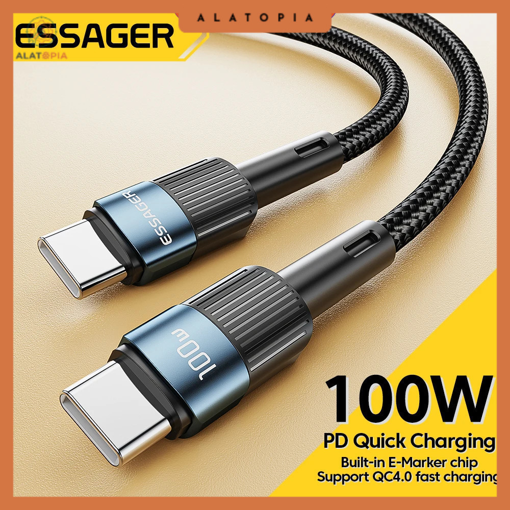 ESSAGER USB Type C ถึง Type C สายชาร์จข้อมูลอย่างรวดเร็ว QC4.0 5A 100W 2M - ES-X18