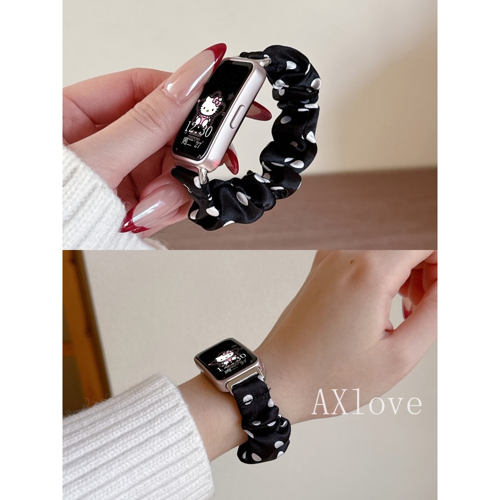 Polka Dot พิมพ์ผ้า Scrunchies สําหรับ Huawei Band 11 pro 10 9 8 สร้อยข้อมือสําหรับ Huawei Watch Fit 3 4 4pro ยืดหยุ่น band