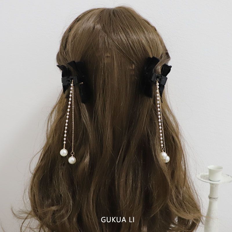 Hot Sale#[5402Positive Review]GUKUALI Original Winter Black Bow Tassel Hair Clip Retro Versatile Ele