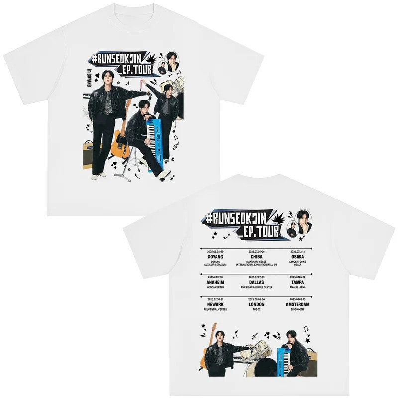 จิน RUNSEOKJIN EP TOUR เสื้อยืด Kpop นักร้องเกาหลี พิมพ์กราฟิก เสื้อยืดแขนสั้น ผ้าฝ้าย เสื้อยืดผู้ชา