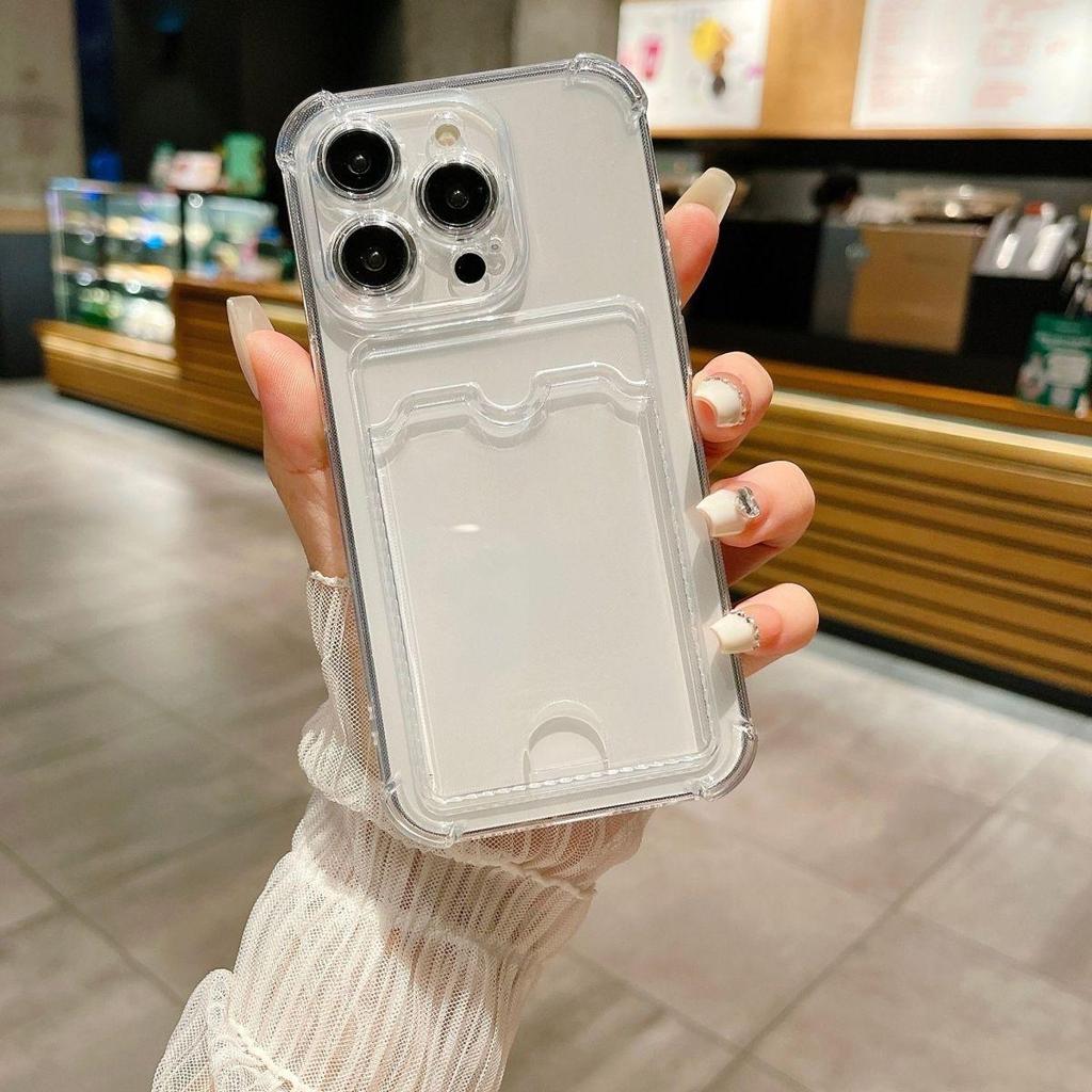 โปร่งใสผู้ถือบัตรเคสโทรศัพท์ เหมาะสําหรับ ไอโฟน 17, 16, 15, 14, 13 ใหม่ ไอโฟน 15 มือโปร ป้องกันการตก