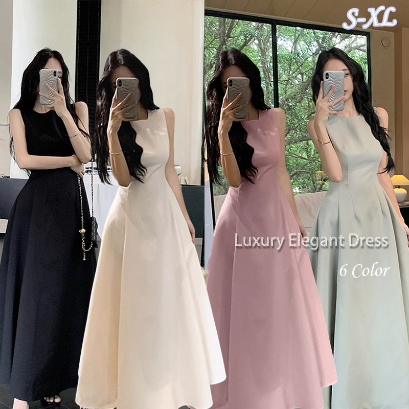 99012 เดรสยาวแขนกุดแฟชั่นสำหรับผู้หญิง ดีไซน์หรูหราและประณีต กระโปรงทรงเอไลน์ช่วยให้เอวดูเพรียวบาง เหมาะสำหรับสวมใส่ในฤด