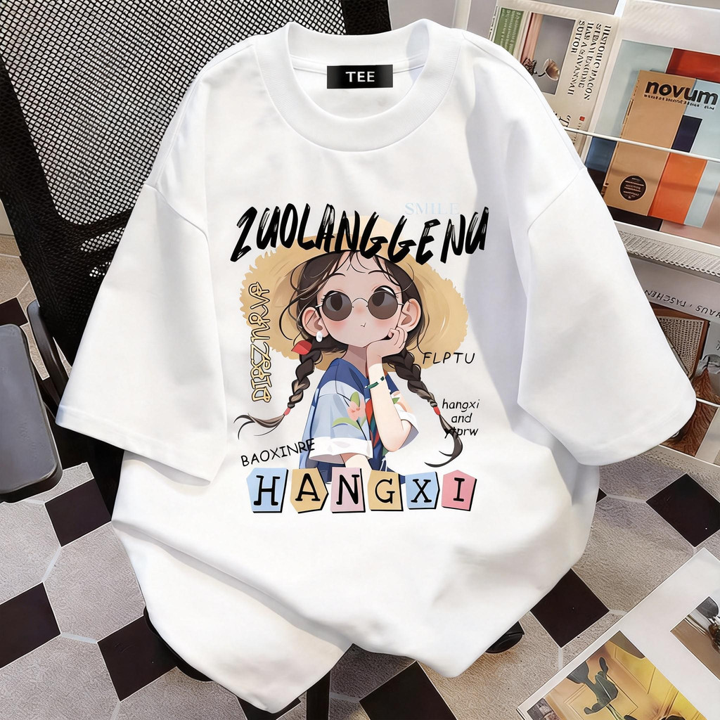 TEE·SHOP🍀เสื้อยืด oversize เสื้อเท่ๆ เกาหลี "HANGXI" เสื้อแฟชั่นใ เกาหลีสไตล์ พิมพ์ลาย ผ้านิ่มใส่สบาย  COD📦