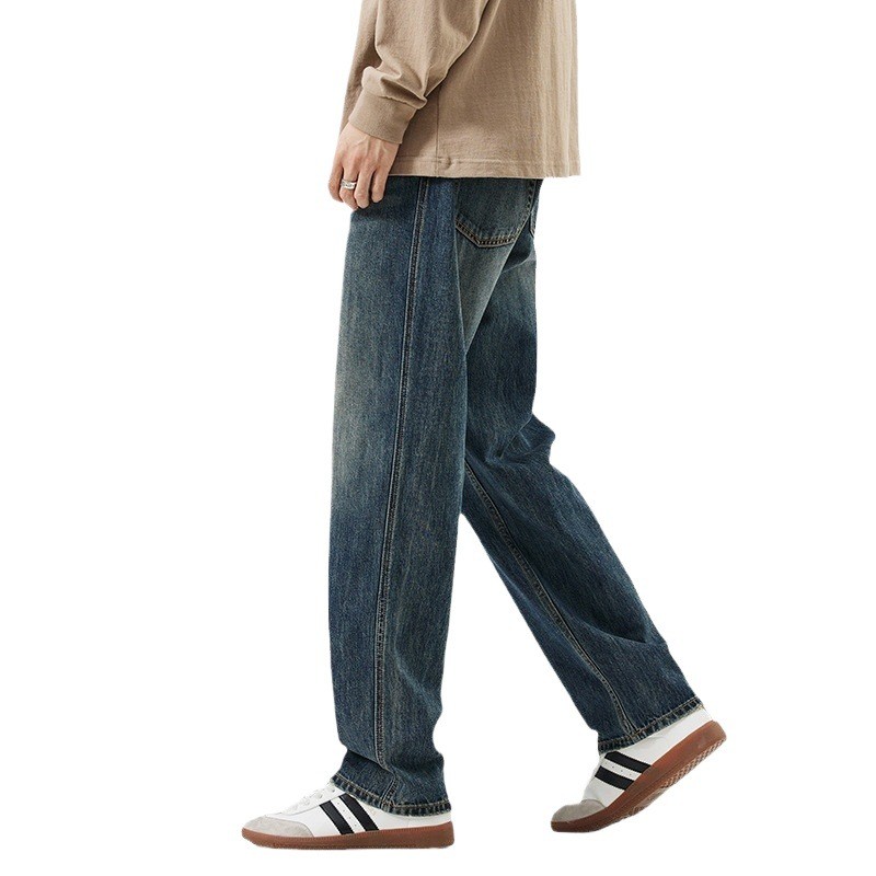 MIXSEVEN-กางเกงยีนส์ขากระบอกผู้ชาย ขากว้าง  ทรงหลวม  สีน้ําเงินเข้ม ทรงกระบอกไซส์ใหญ่ baggy jeans