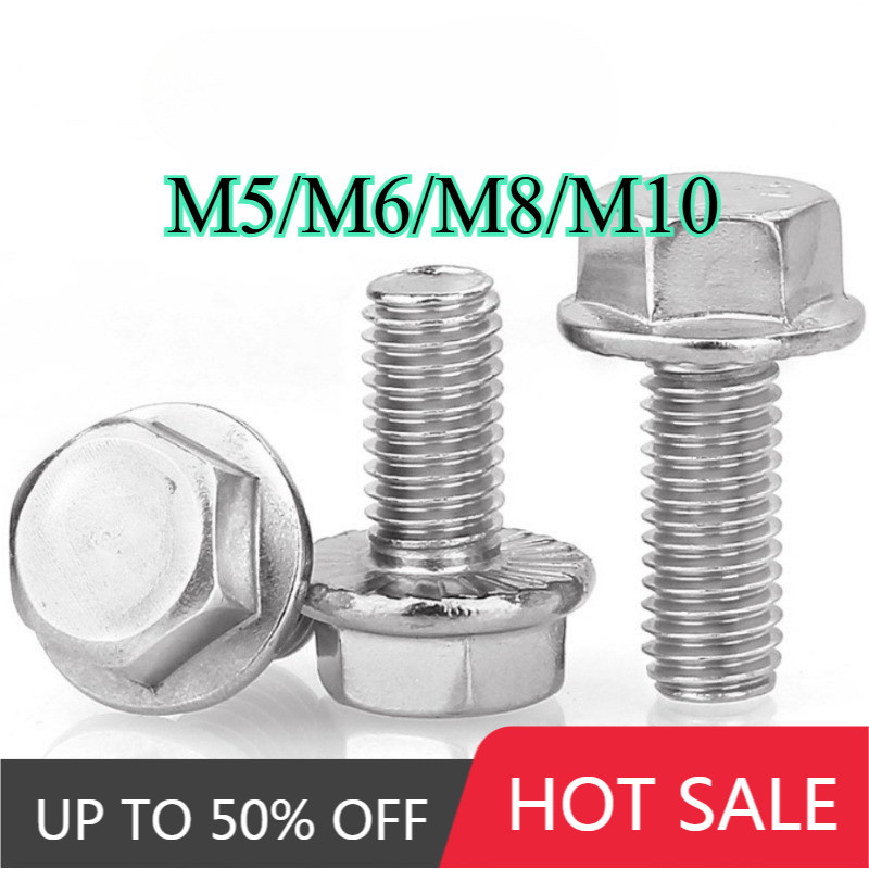 316 สแตนเลส GB5789 หน้าแปลน Hex Bolt M5-M10 L8-50 มม. Anti-Slip ฟันเครื่องซักผ้า