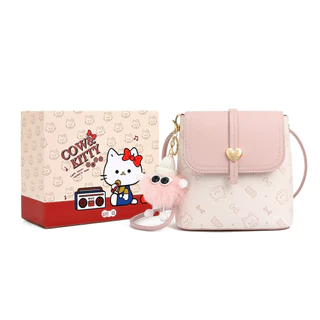 กระเป๋าสะพายข้าง Cow&Kitty สำหรับผู้หญิง สีชมพูน่ารัก หนัง PU กระเป๋า คิตตี้ kitty เหมาะเป็นของขวัญ