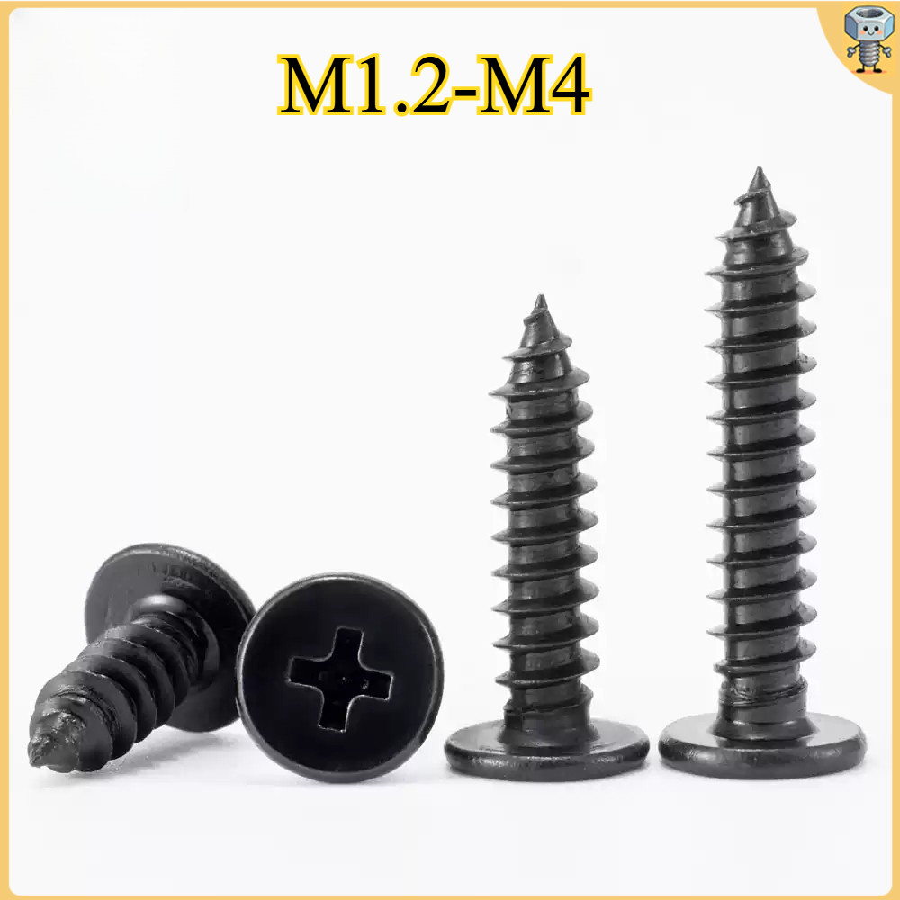 น็อต สกรู หัวแบนบาง แฉก T+สีดํา เกลียวปล่อย / Truss an Head Phillip Tapping Screw Pan Head Black M1.2/M1.4/M1.7/M2/M2.3/M2.6/M3/M3.5/M4 * L3-30 มม.SZ-ZY4