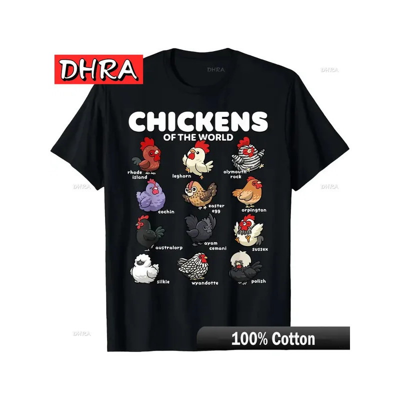 Chickens Kawaii Chickens of The World Cute Farmer Chicken T-Shirt Graphic Shirts Colorful Punk Cool 