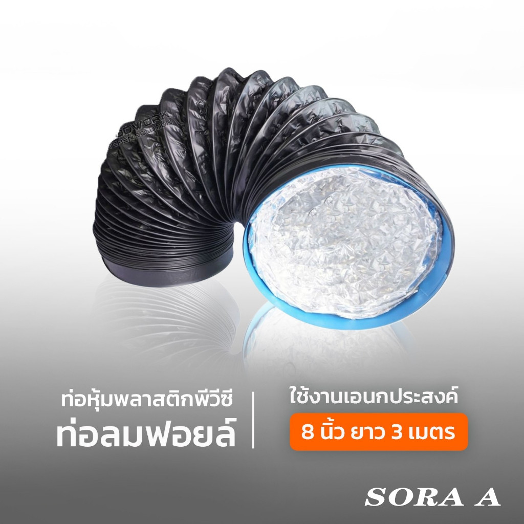 ท่อลมฟอยล์หุ้มพลาสติกพีวีซี สีดำ ขนาด  4"/6"/8" นิ้ว พัดลมระบายอากาศไอเสีย พัดลม ระบายอากาศไอเสีย รัดท่อ: 2 เส้น