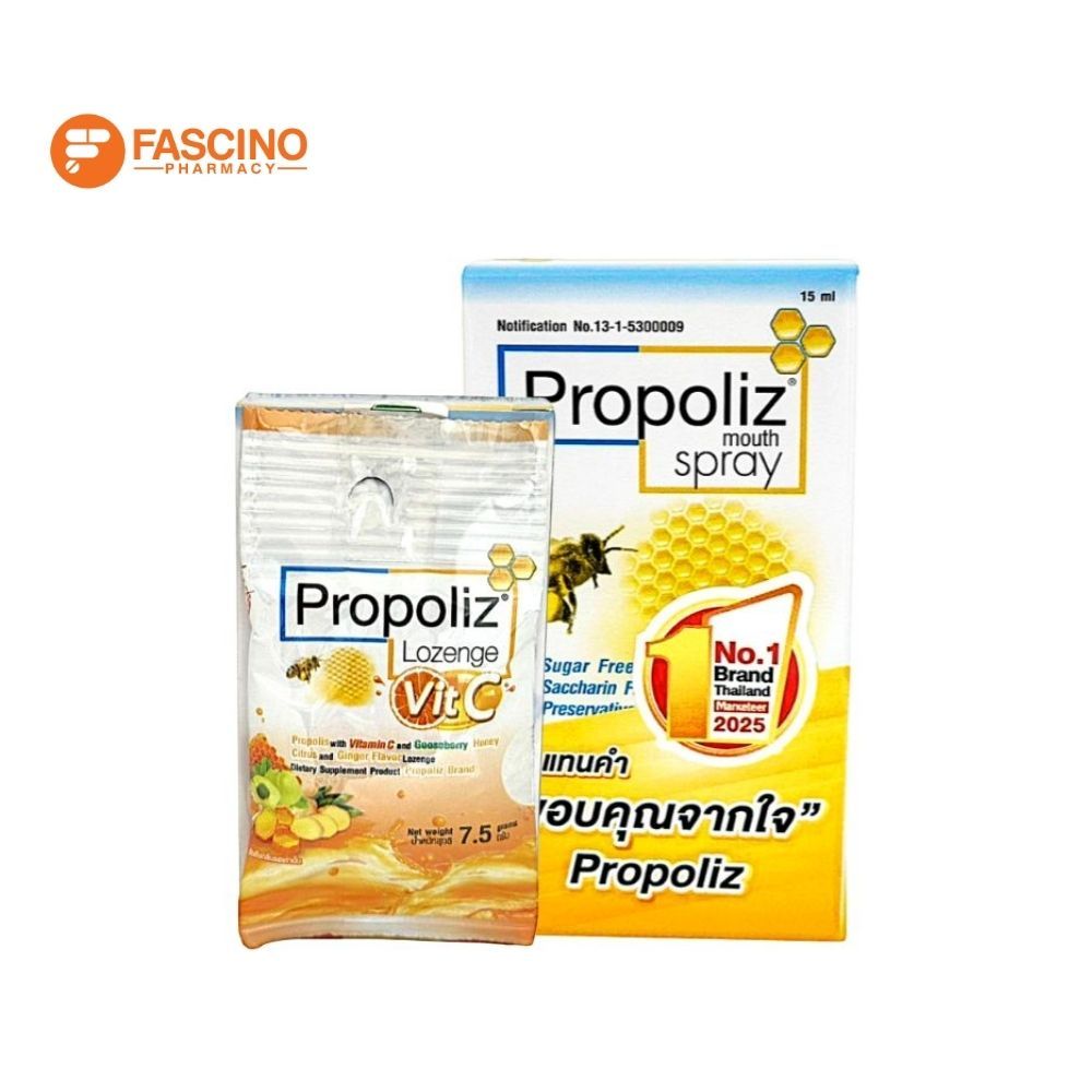 Propoliz Mouth Spray สเปรย์บรรเทาอาการเจ็บคอ (15ml.) แถม Propoliz Vit C Candy 7.5 กรัม