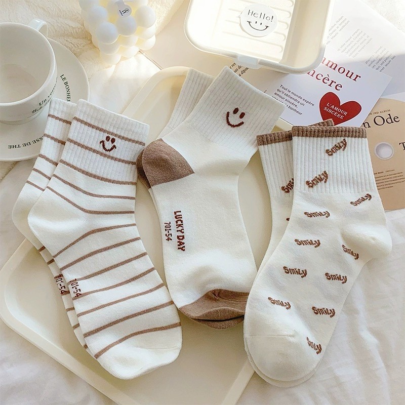 socks.store ถุงเท้าข้อยาว (5ลาย/10คู่) ถุงเท้าแฟชั่นเกาหลี NO.C147 ราคาพิเศษ
