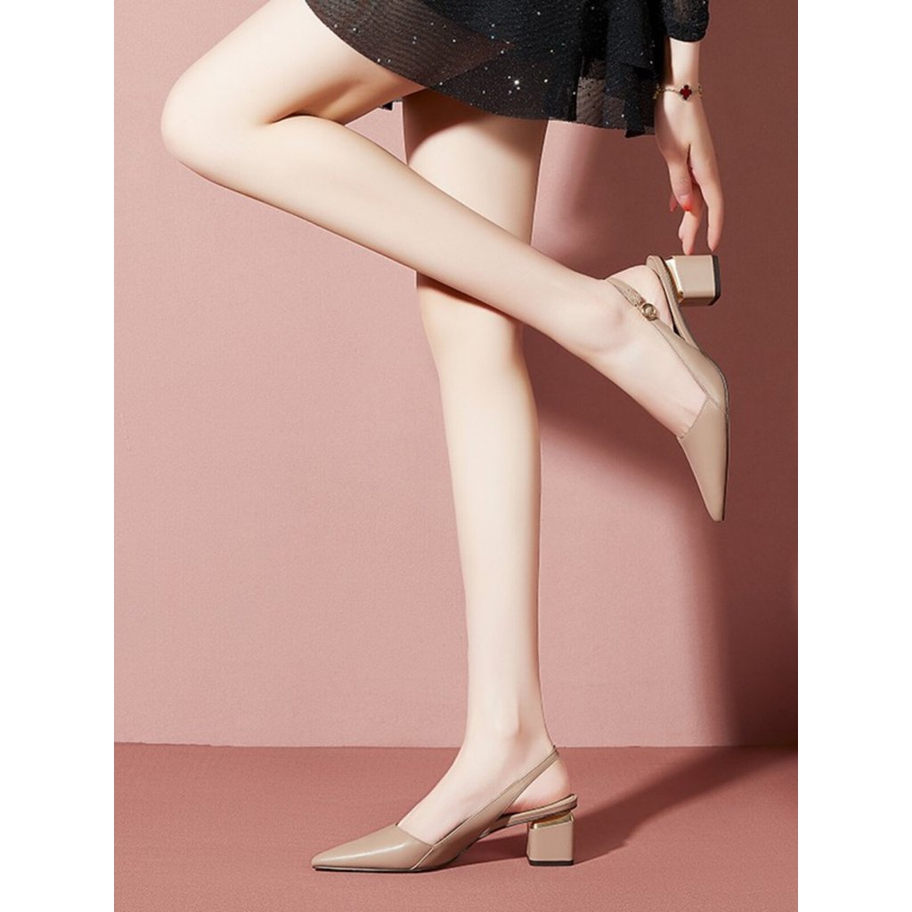 kyda รองเท้า เกาหลี ส้นสูง รองเท้า poise One Word 2024 Spring Block Heel Fashion All-Match Sandals