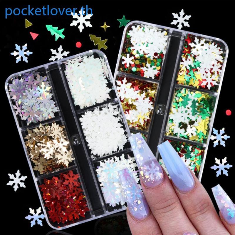 Poc Nail Snowflake Stickers Star Polka Dot Sequins สําหรับเล็บคริสต์มาส