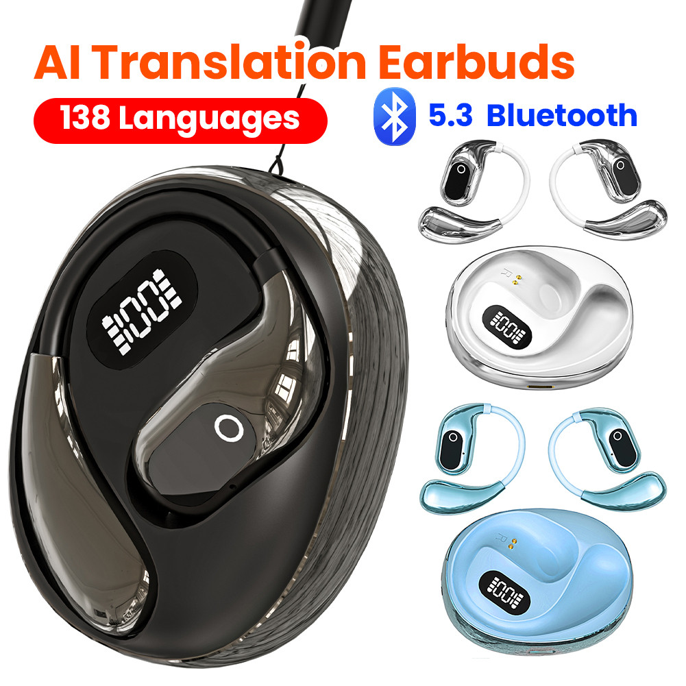 AI แบบเรียลไทม์ AI Translator หูฟัง 138 ภาษาบลูทูธเข้ากันได้ 5.3 Two-Way Voice Translator ชุดหูฟังผู