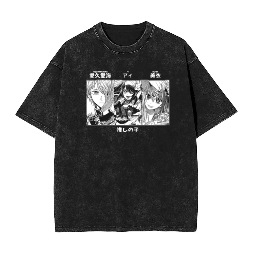 Anime OSHI NO KO graphic 100% Heavyweight cotton Washed short-SLEEVE เสื้อยืด