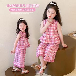 พร้อมส่งจากไทย ชุดเซ็ตเด็กผู้หญิง สีชมพู เสื้อแขนกุด+กางเกง …