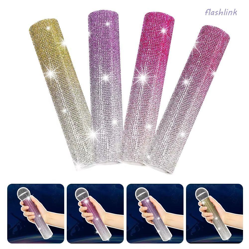 FLASHLI Rhinestones ฝาครอบไมโครโฟน,ไมโครโฟนไร้สายทองเงินไมโครโฟนตกแต่ง,งานแต่งงานเครื่องประดับที่มีสีสัน Sparkly Mic Handle Sleeve สําหรับ Disco