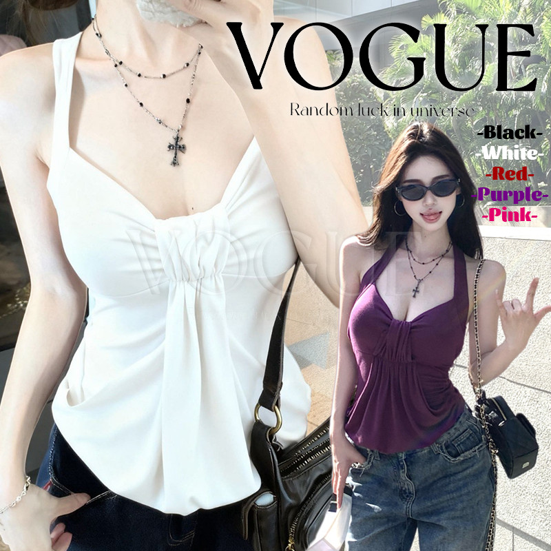 Vogue🌟พร้อมส่ง🌟 เสื้อสายเดี่ยว จับจีบโบว์น่ารักๆ ใส่สบายยืดตามตัว สีสันสดใสสุดแซ่บ (FY10165)
