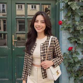 เสื้อคลุมไหมพรมทวิต แขนยาว มีไซส์ S-4XL ลุคคุณหนูไฮโซ แต่งกระดุมทอง แมทช์ง่าย ลายคลาสสิก ทรงสวยเป๊ะ